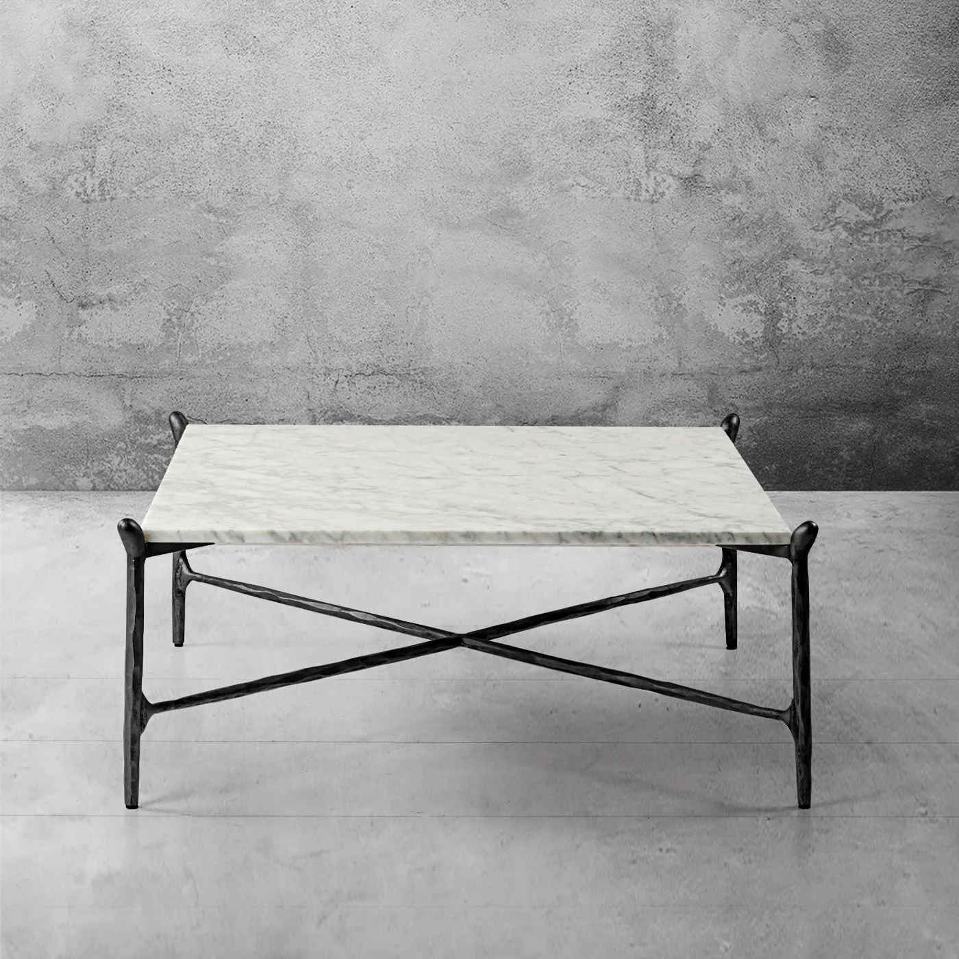 Hand-Forged Metal Square Horn Marble Coffee Table 39" 50" - Image 7