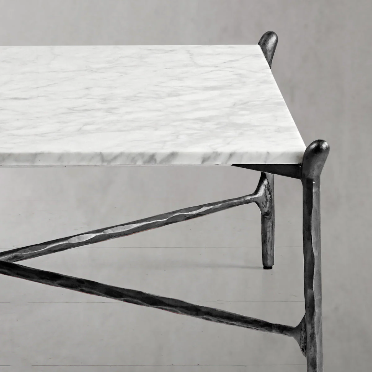 Hand-Forged Metal Square Horn Marble Coffee Table 39" 50" - Image 8