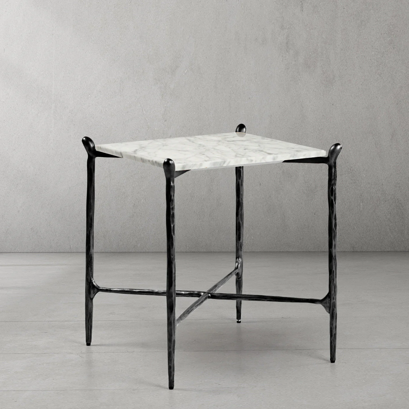 Hand-Forged Metal Square Marble Side Table - Image 17