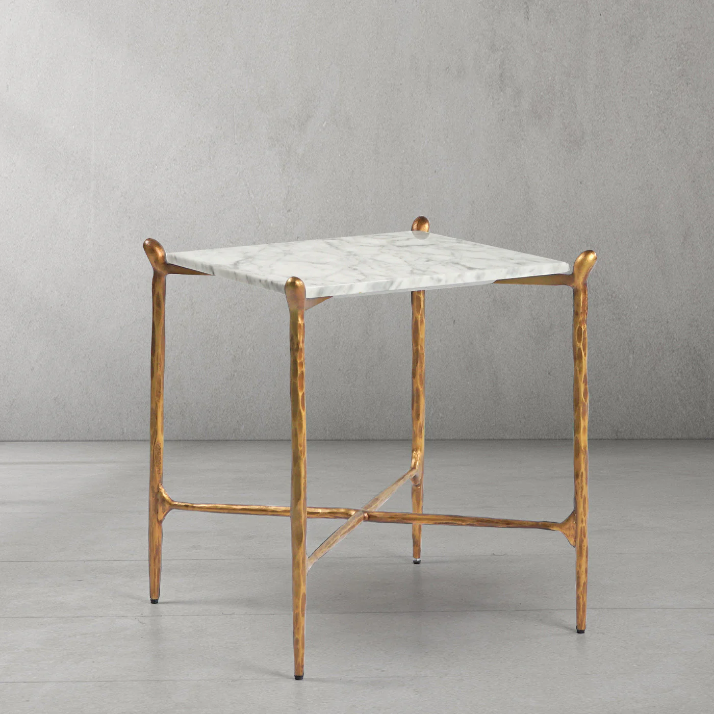 Hand-Forged Metal Square Marble Side Table - Image 3