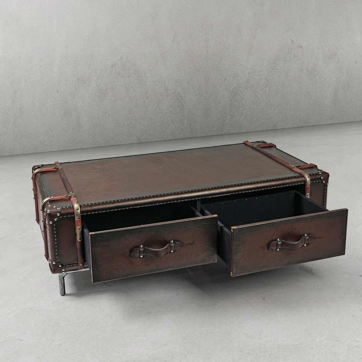 Hand-Forged Metal Vintage Cowhide Rattan Coffee Table - Image 19