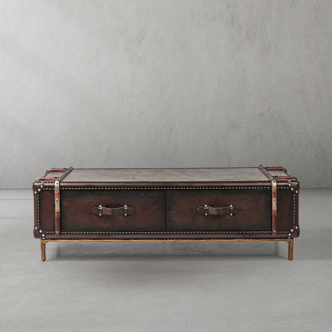 Hand-Forged Metal Vintage Cowhide Rattan Coffee Table - Image 2