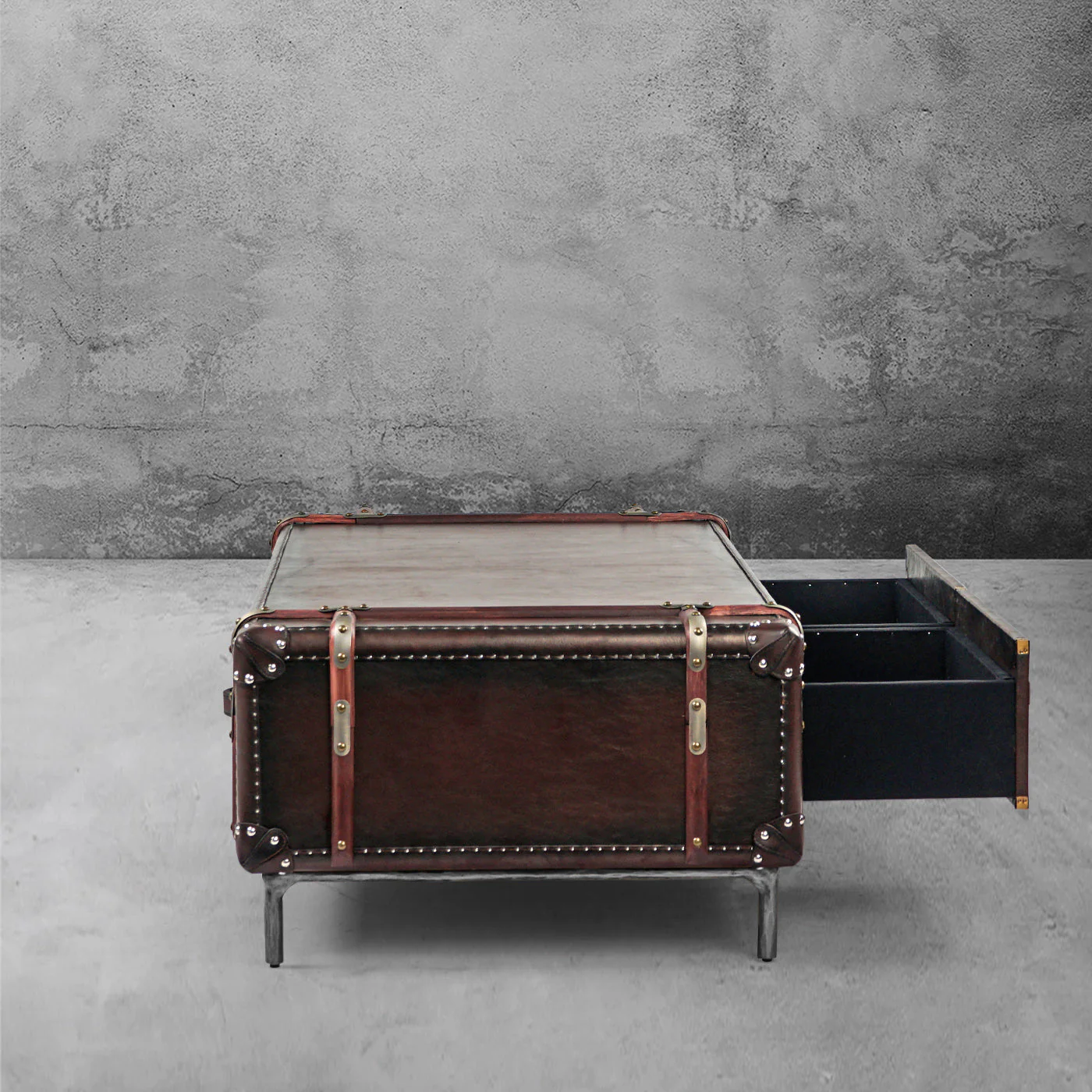 Hand-Forged Metal Vintage Cowhide Rattan Coffee Table - Image 20