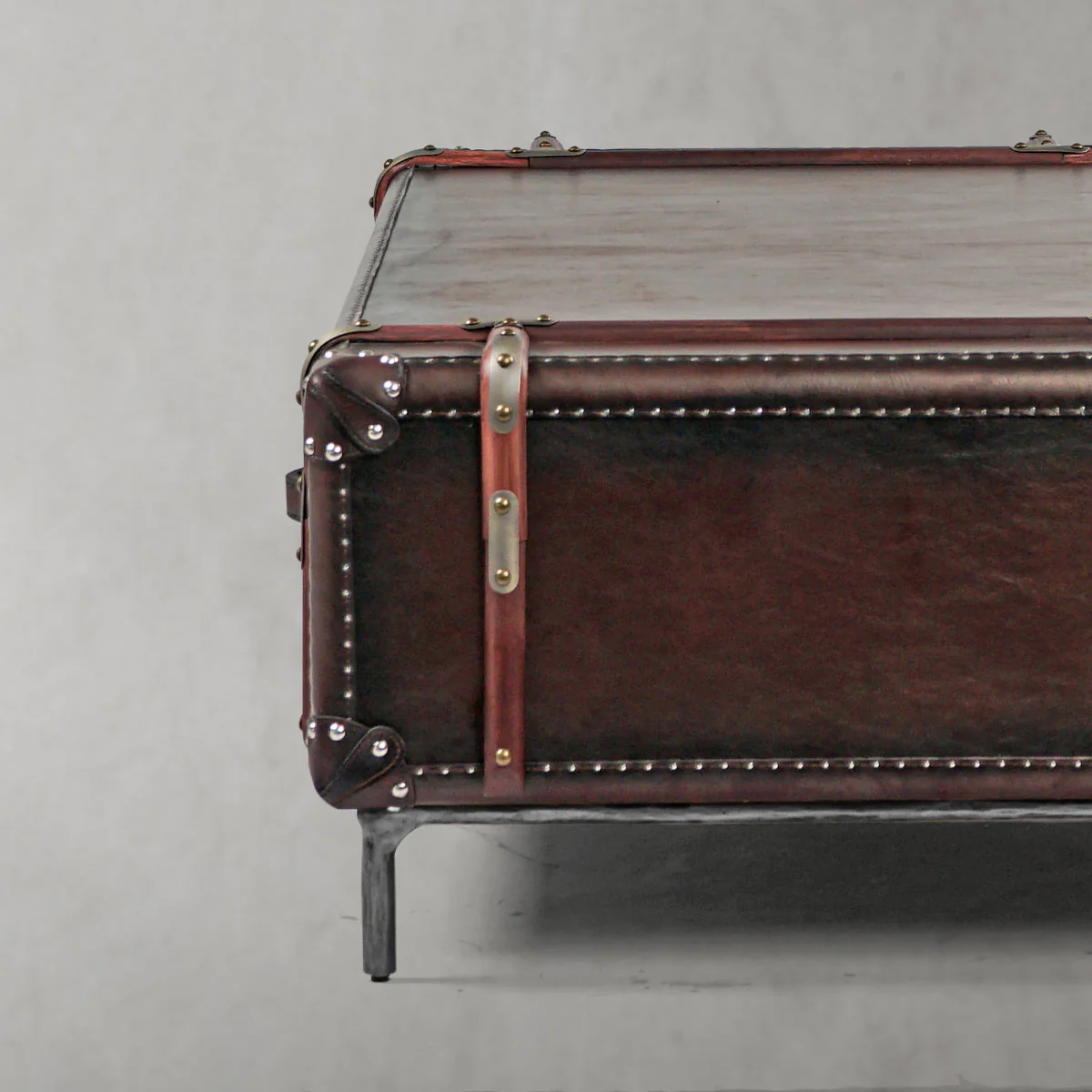 Hand-Forged Metal Vintage Cowhide Rattan Coffee Table - Image 21