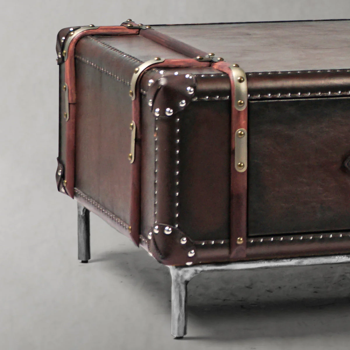 Hand-Forged Metal Vintage Cowhide Rattan Coffee Table - Image 23