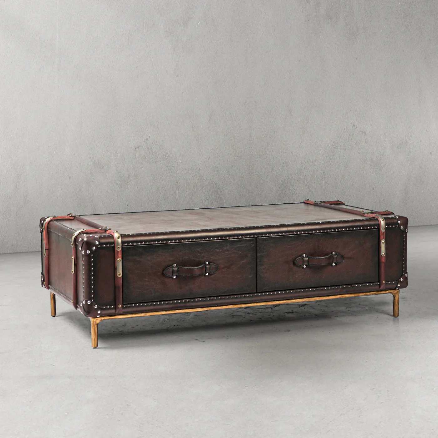 Hand-Forged Metal Vintage Cowhide Rattan Coffee Table - Image 28