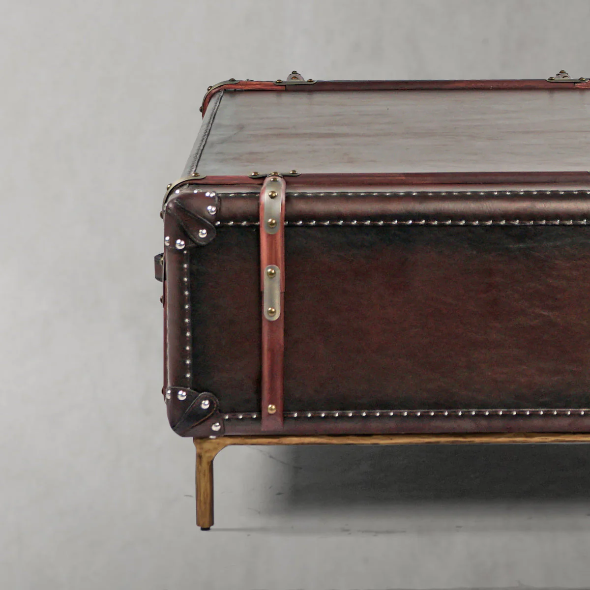 Hand-Forged Metal Vintage Cowhide Rattan Coffee Table - Image 7