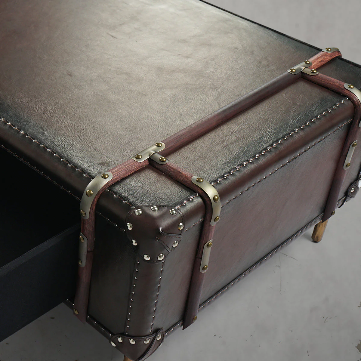 Hand-Forged Metal Vintage Cowhide Rattan Coffee Table - Image 8