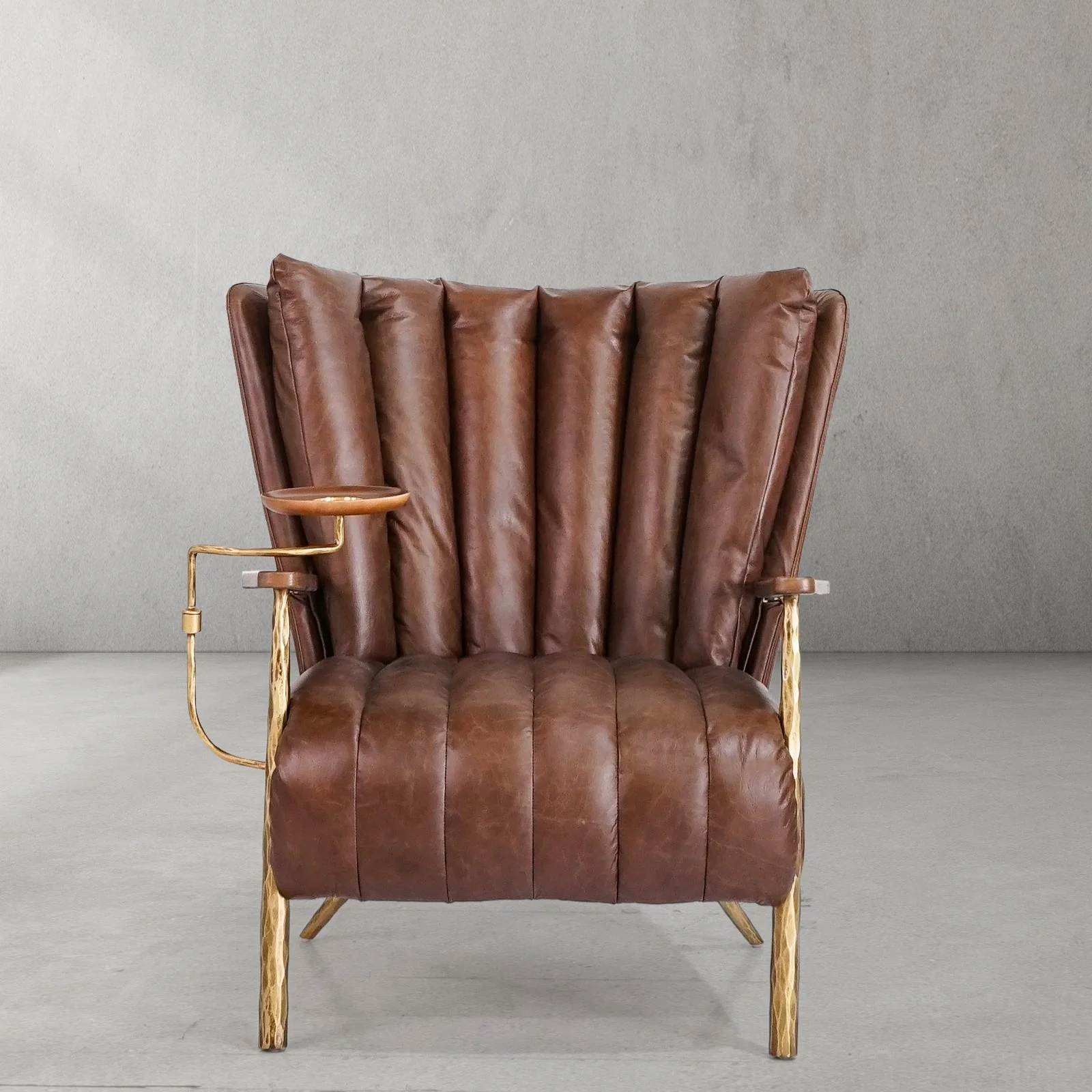 Hand-Forged Metal Vintage Leather Armchair Cigar Chair - Image 6