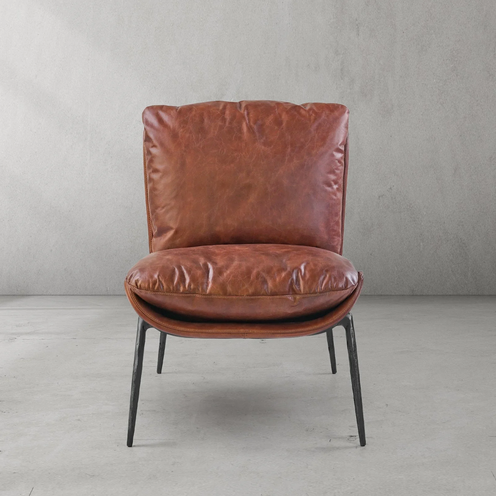 Hand-Forged Metal Vintage Leather Armrest Lounge Chair - Image 10