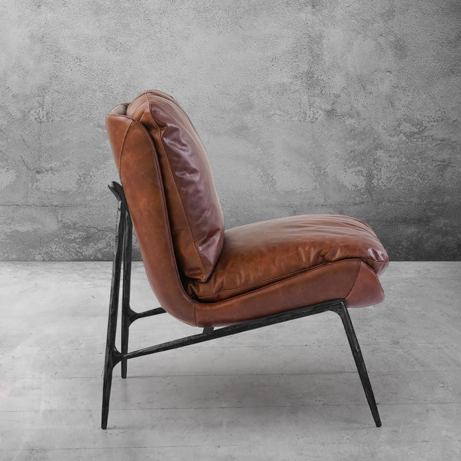 Hand-Forged Metal Vintage Leather Armrest Lounge Chair - Image 11