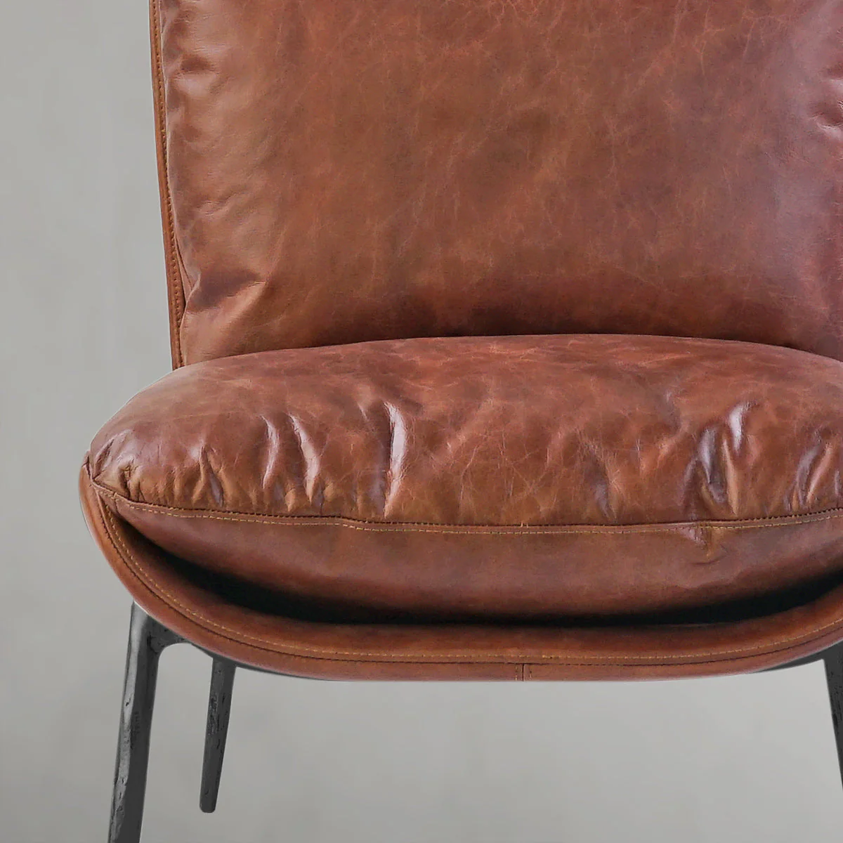 Hand-Forged Metal Vintage Leather Armrest Lounge Chair - Image 14
