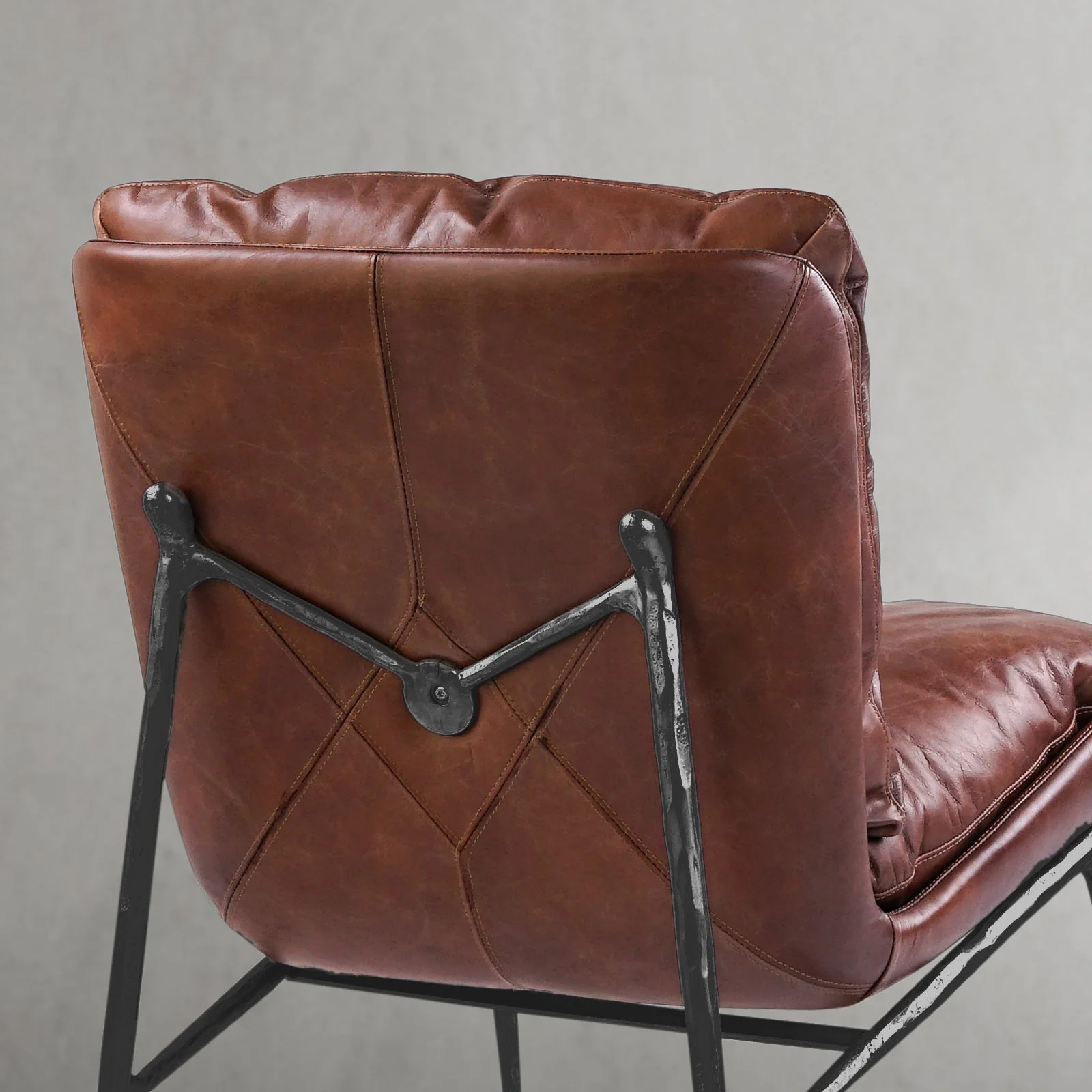 Hand-Forged Metal Vintage Leather Armrest Lounge Chair - Image 16