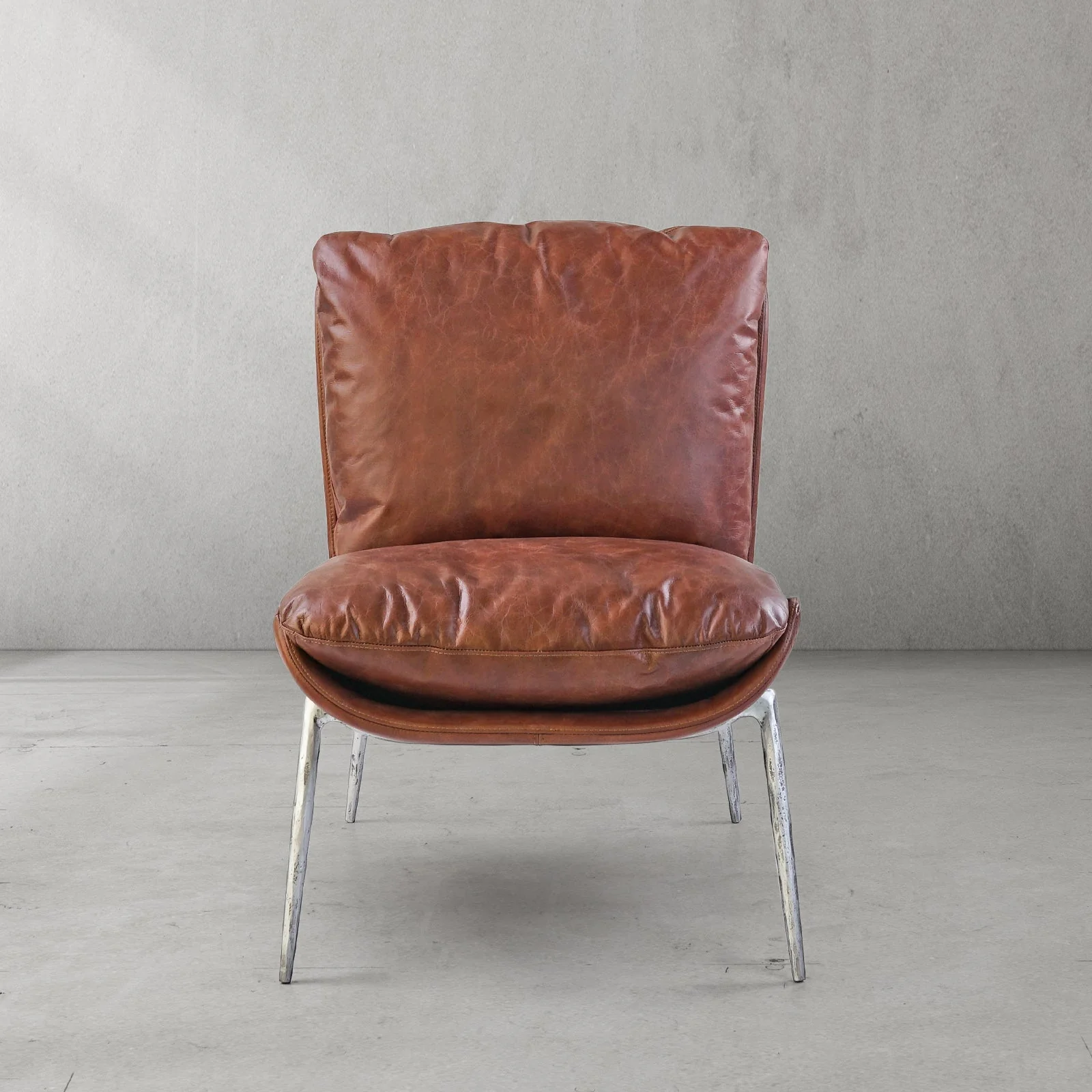 Hand-Forged Metal Vintage Leather Armrest Lounge Chair - Image 18