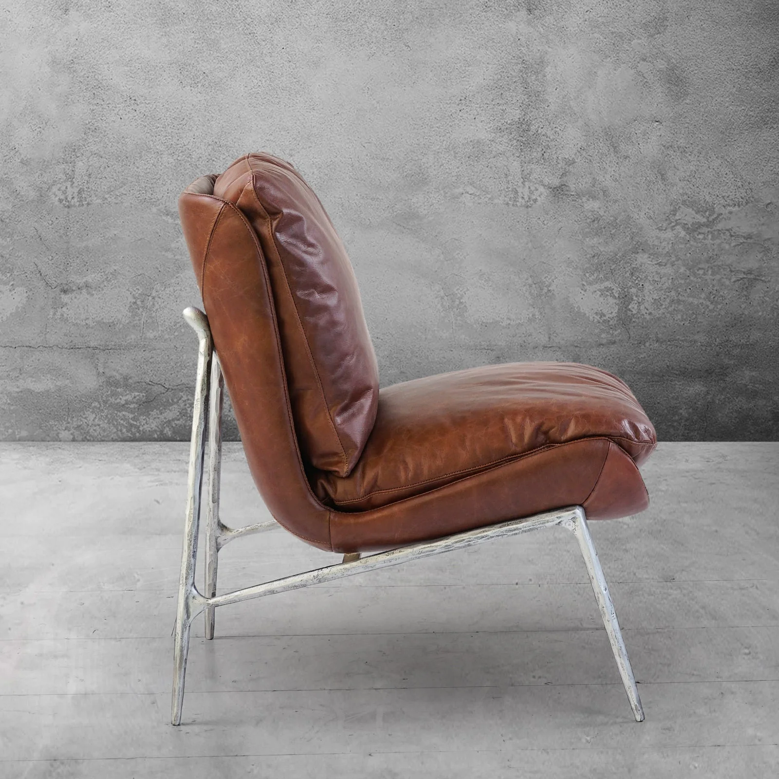 Hand-Forged Metal Vintage Leather Armrest Lounge Chair - Image 19