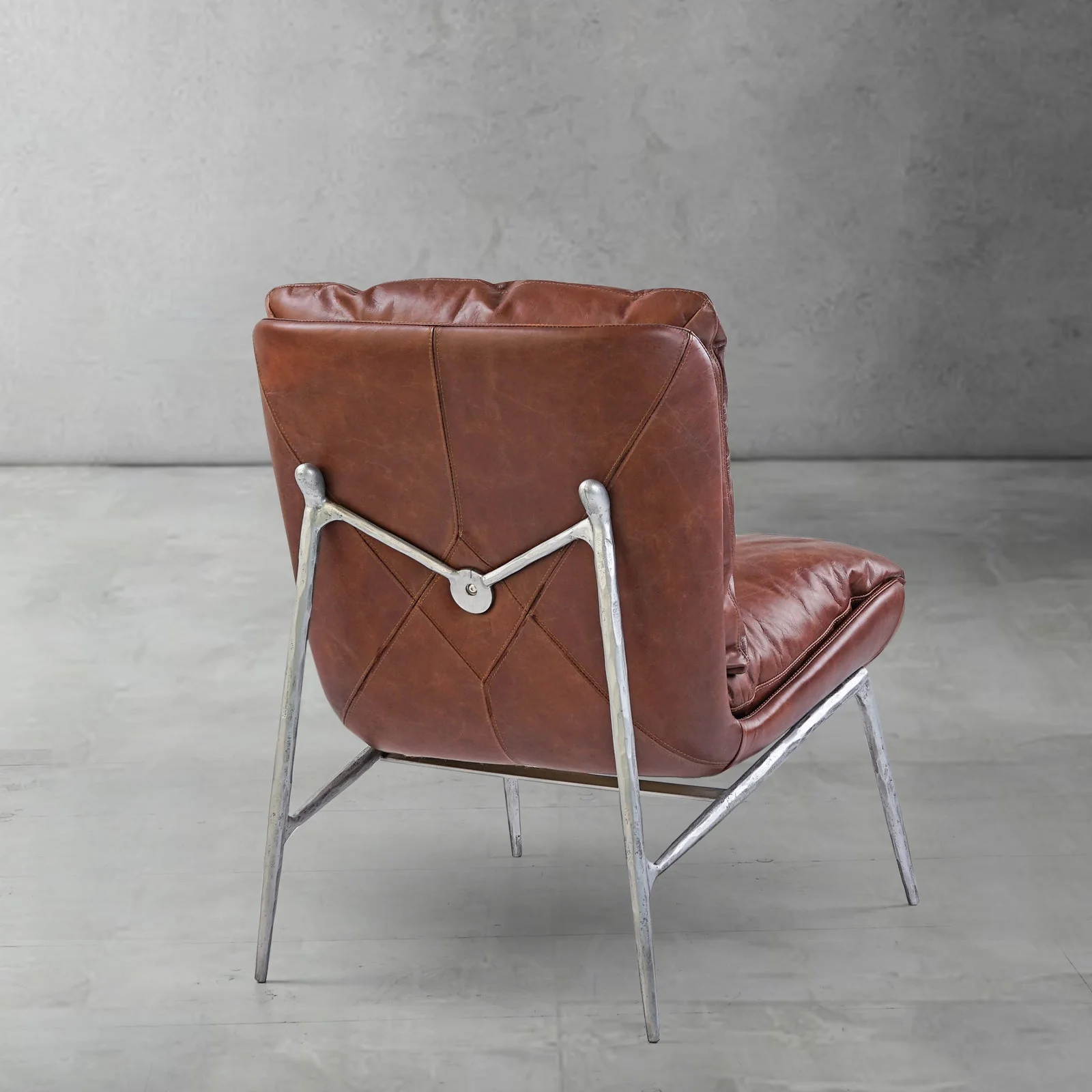 Hand-Forged Metal Vintage Leather Armrest Lounge Chair - Image 20