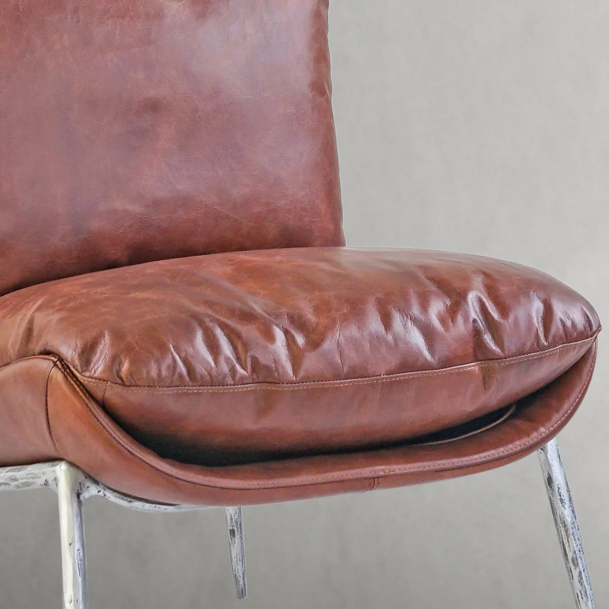 Hand-Forged Metal Vintage Leather Armrest Lounge Chair - Image 23