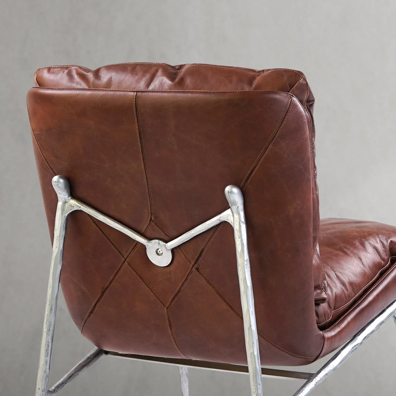 Hand-Forged Metal Vintage Leather Armrest Lounge Chair - Image 24