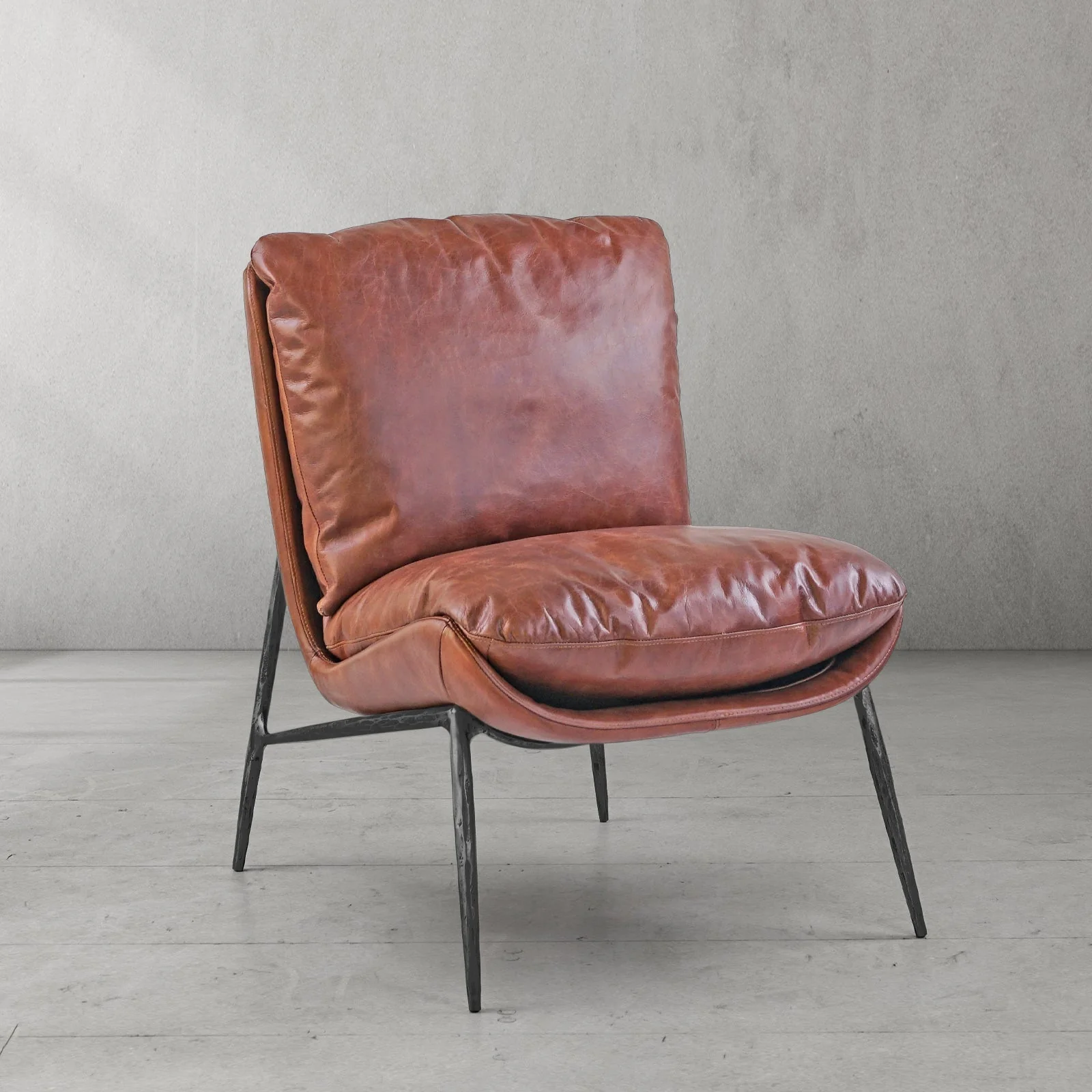 Hand-Forged Metal Vintage Leather Armrest Lounge Chair - Image 26