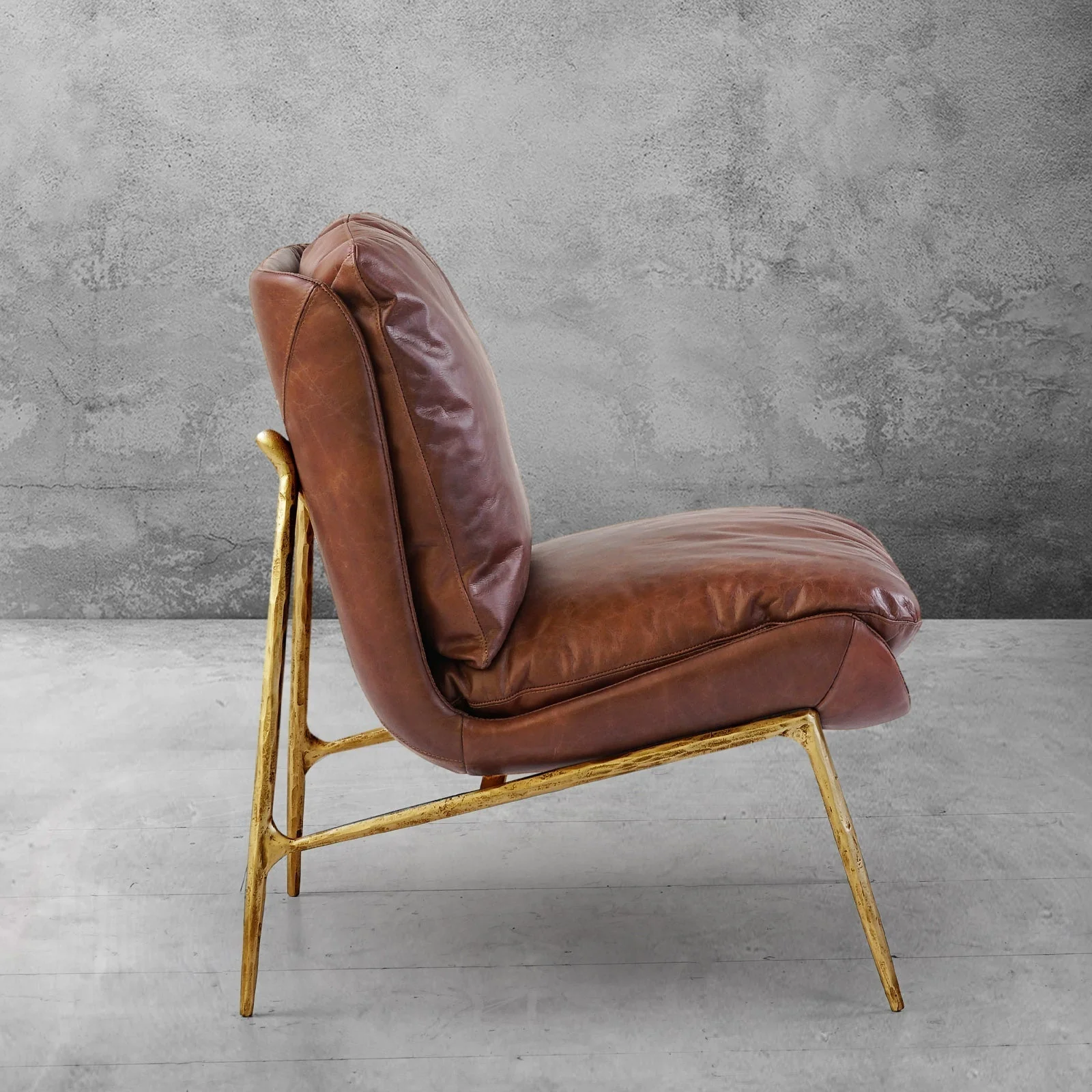 Hand-Forged Metal Vintage Leather Armrest Lounge Chair - Image 3