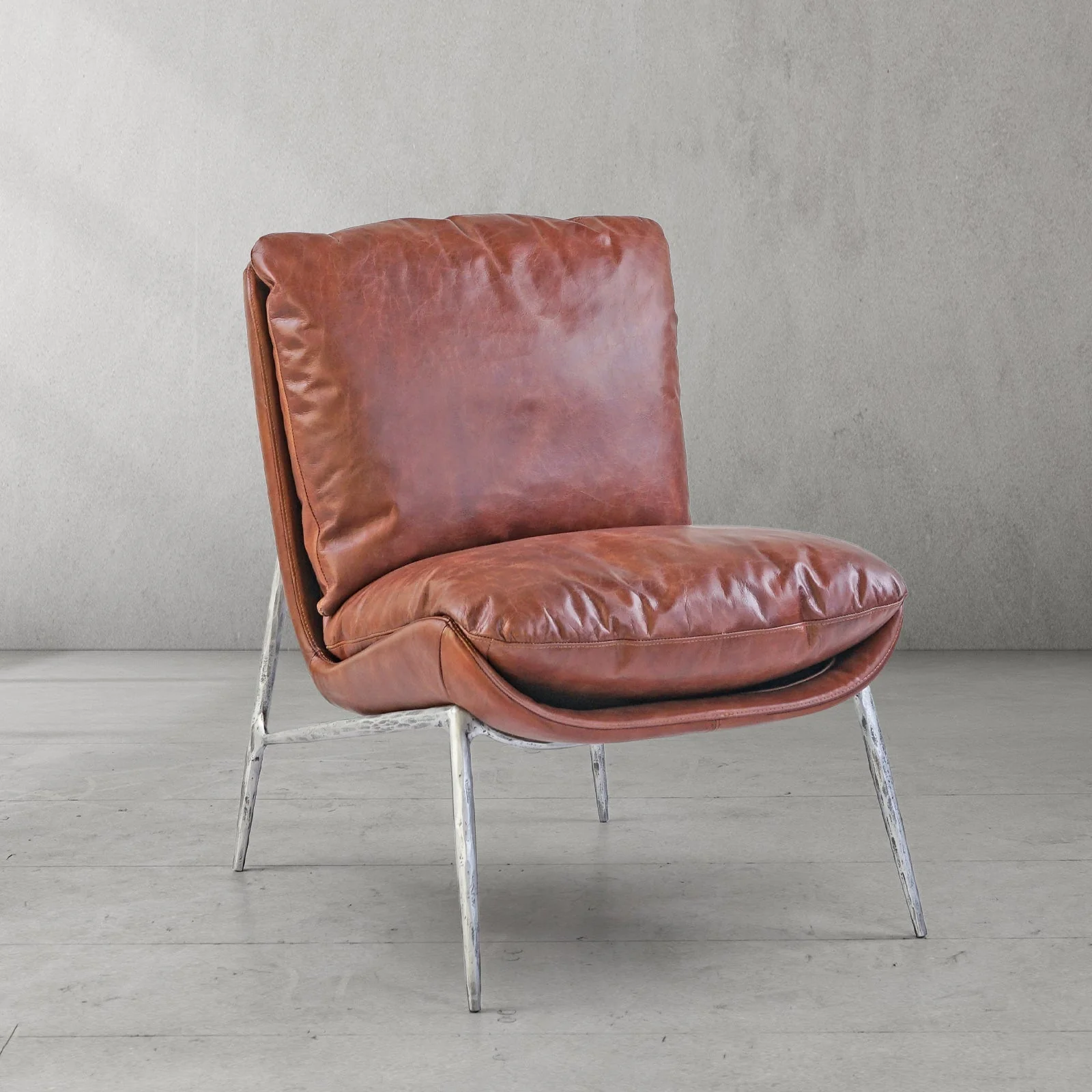Hand-Forged Metal Vintage Leather Armrest Lounge Chair - Image 30