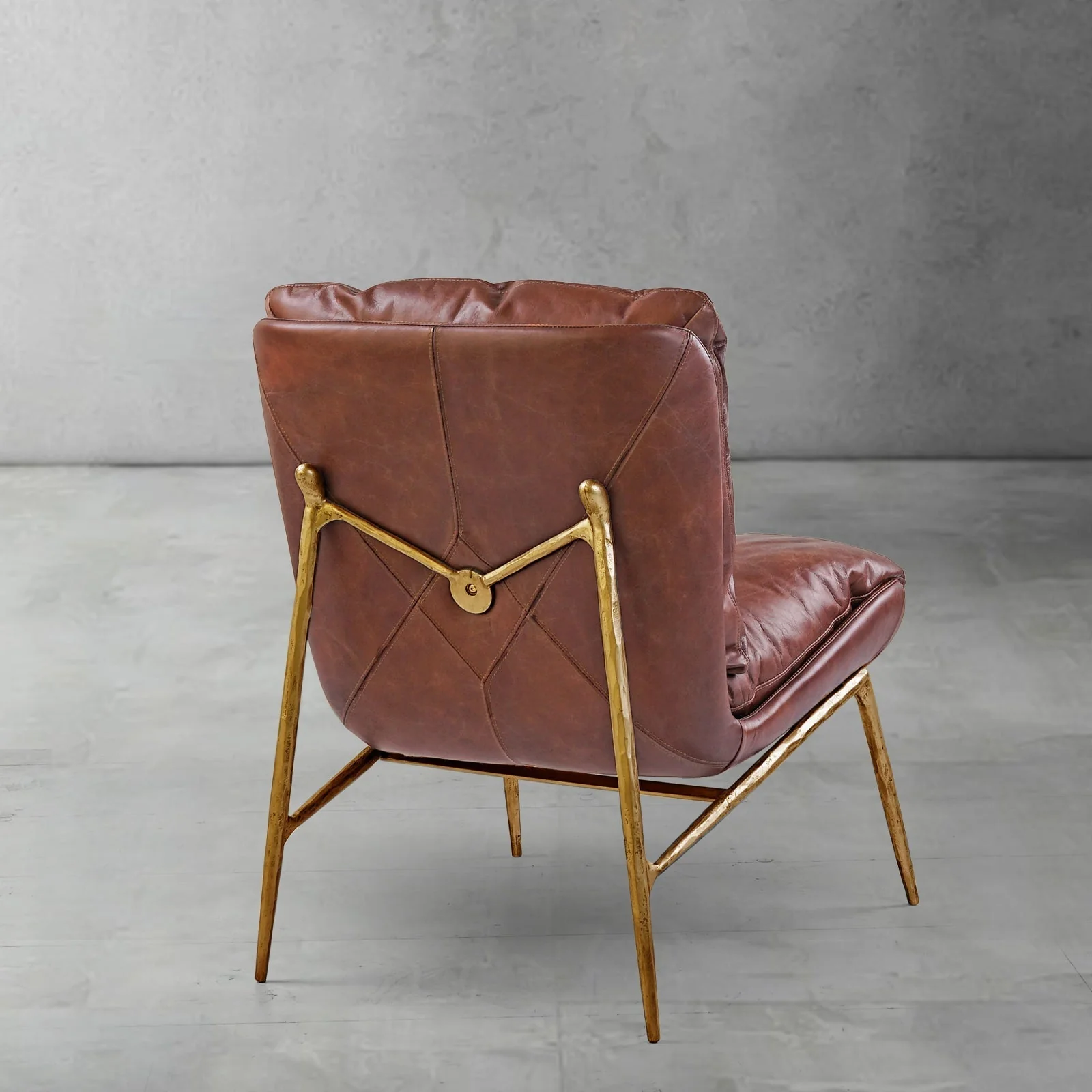 Hand-Forged Metal Vintage Leather Armrest Lounge Chair - Image 4