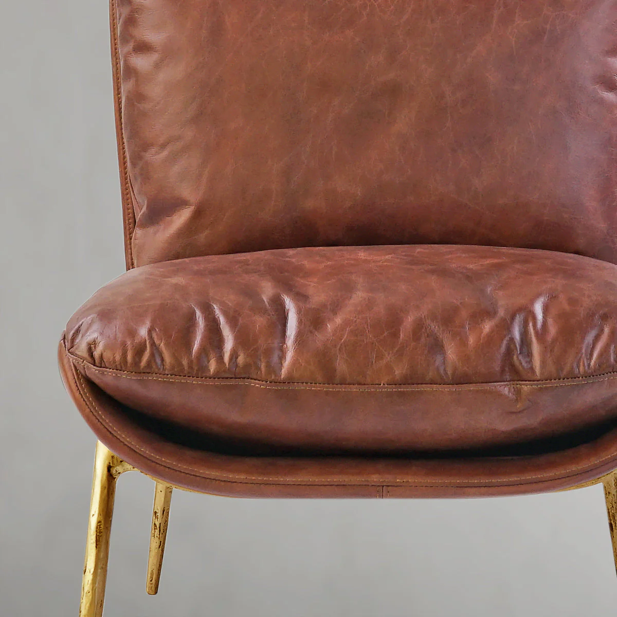 Hand-Forged Metal Vintage Leather Armrest Lounge Chair - Image 6