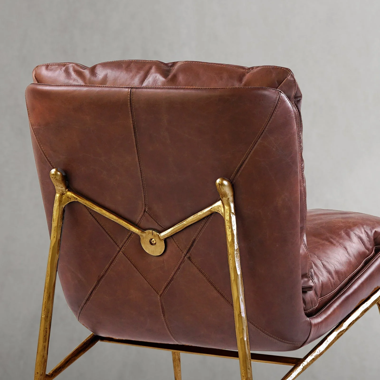 Hand-Forged Metal Vintage Leather Armrest Lounge Chair - Image 8