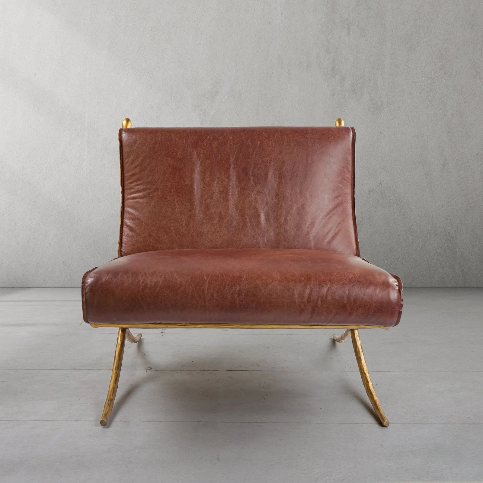 Hand-Forged Metal Vintage Leather Lounge Chair