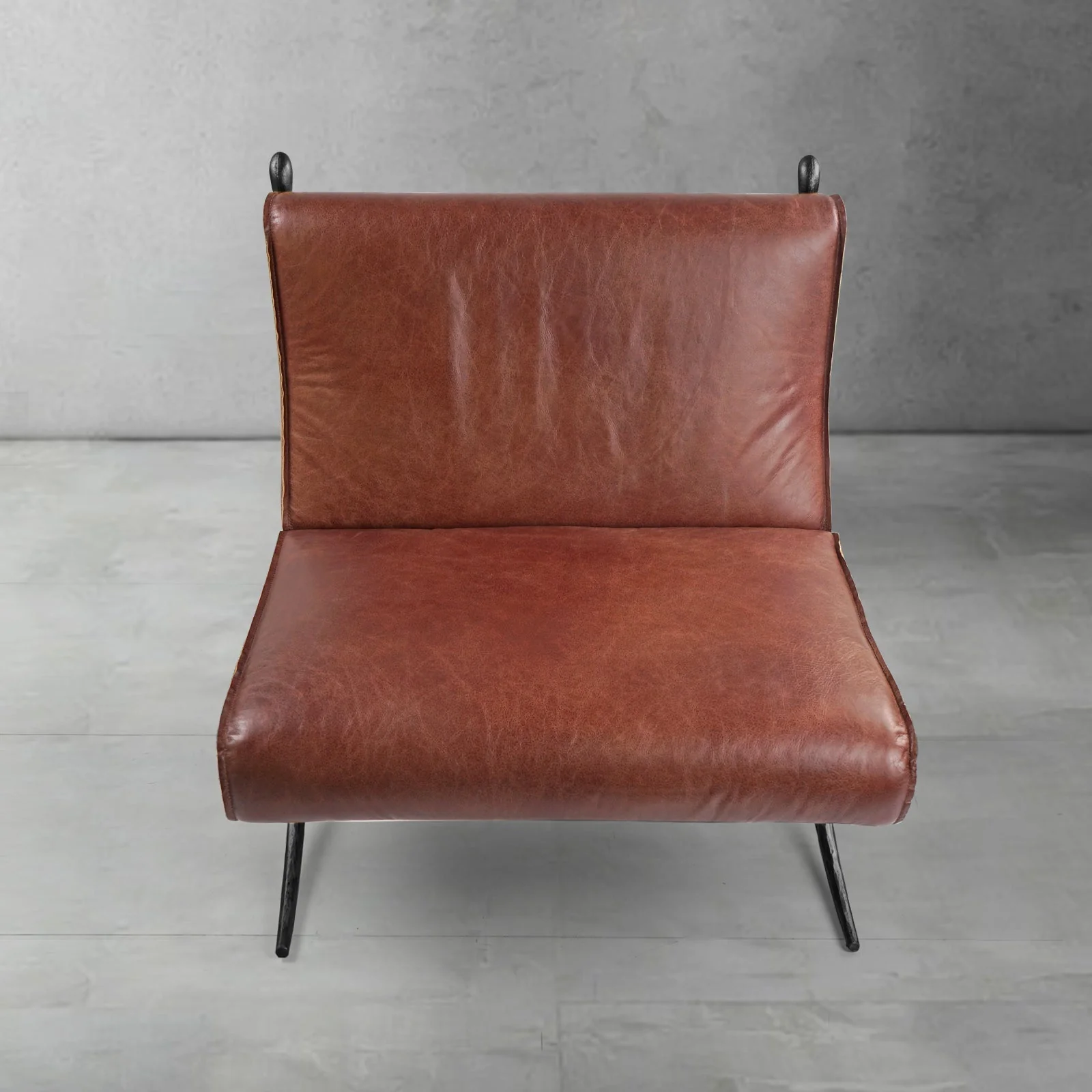 Hand-Forged Metal Vintage Leather Lounge Chair - Image 15