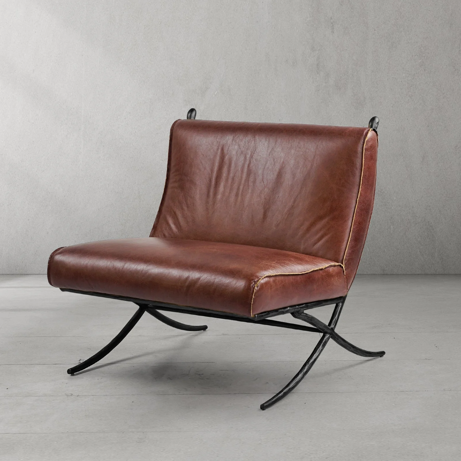 Hand-Forged Metal Vintage Leather Lounge Chair - Image 29