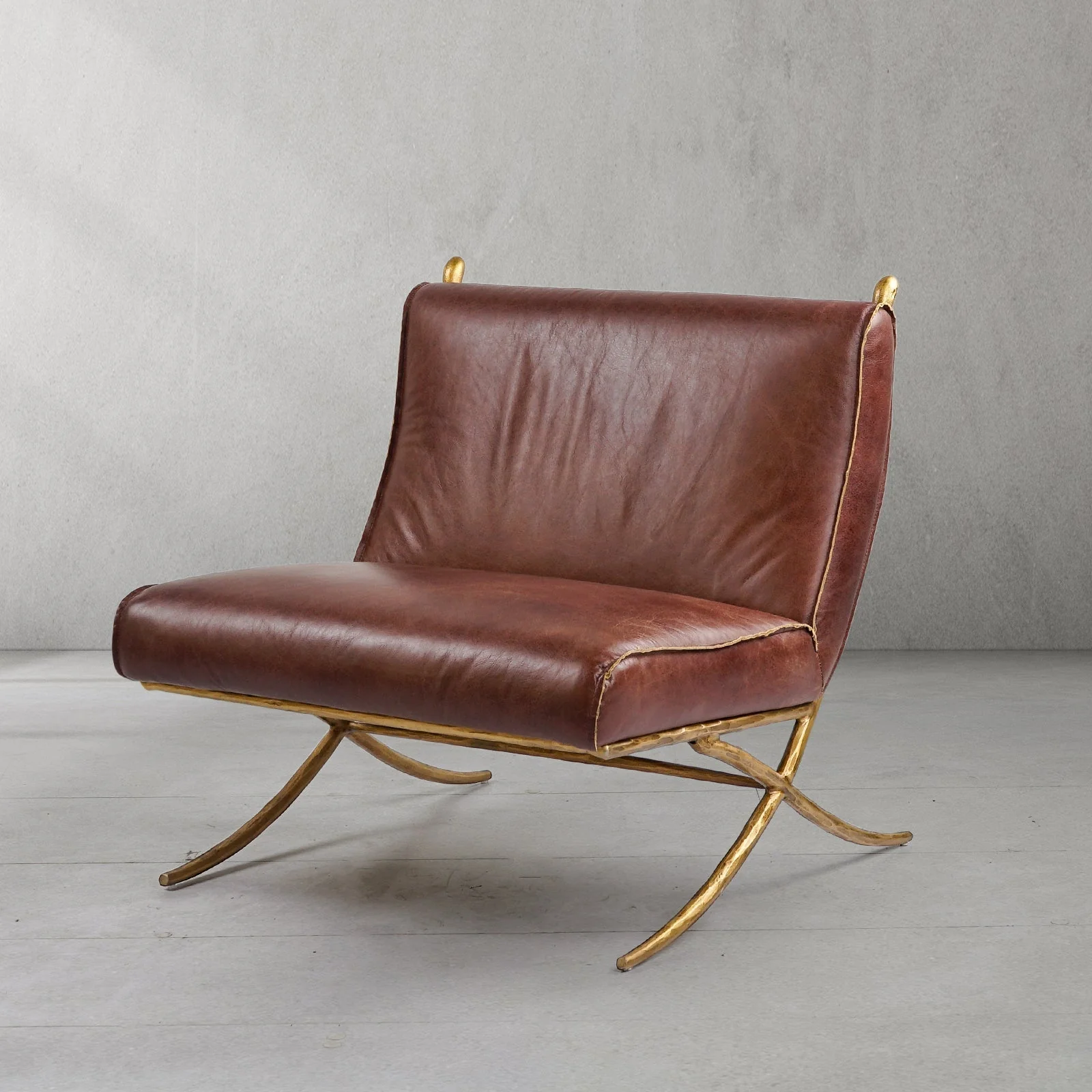 Hand-Forged Metal Vintage Leather Lounge Chair - Image 31