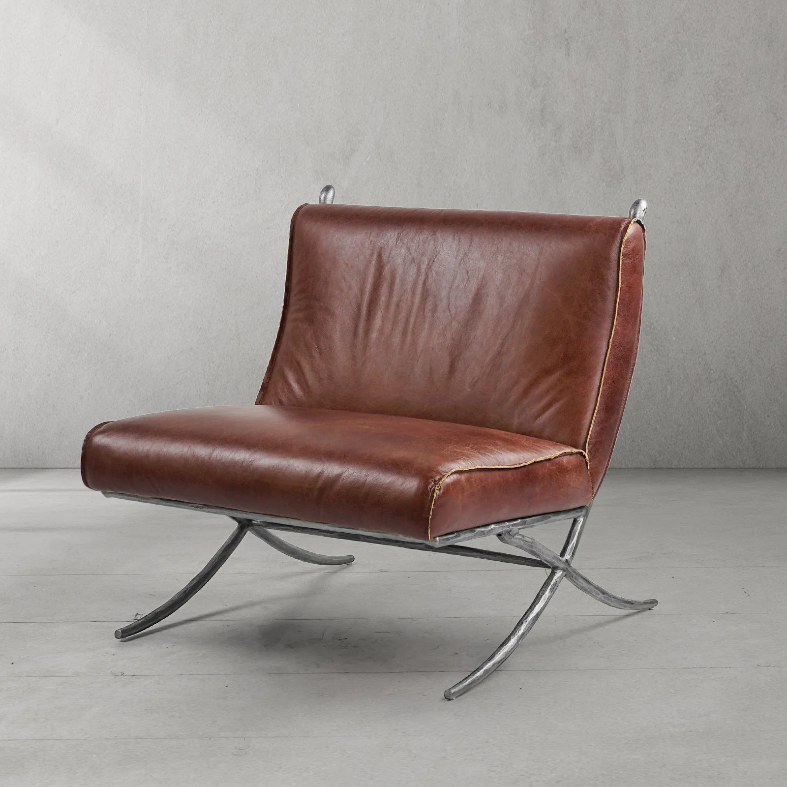 Hand-Forged Metal Vintage Leather Lounge Chair - Image 33