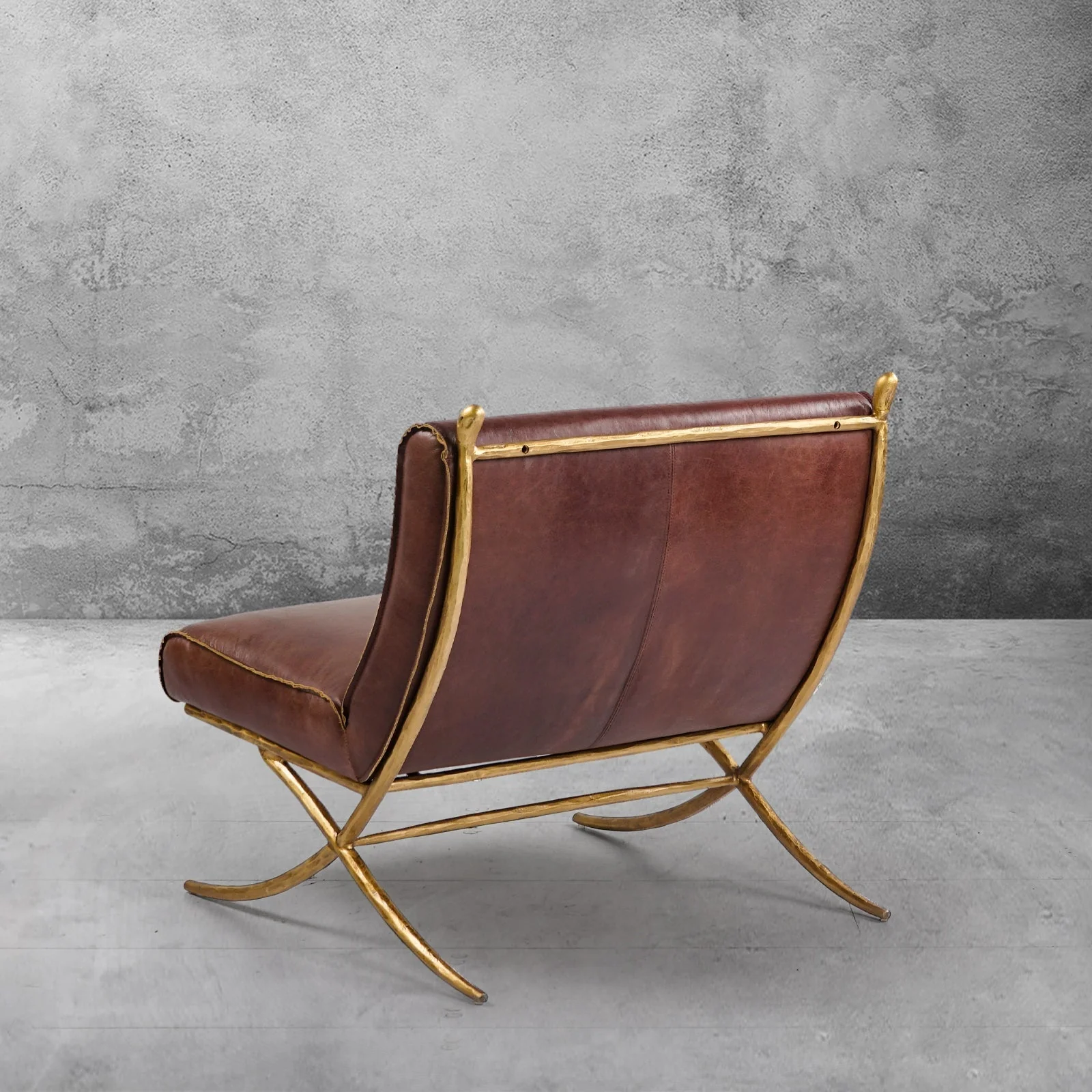 Hand-Forged Metal Vintage Leather Lounge Chair - Image 9