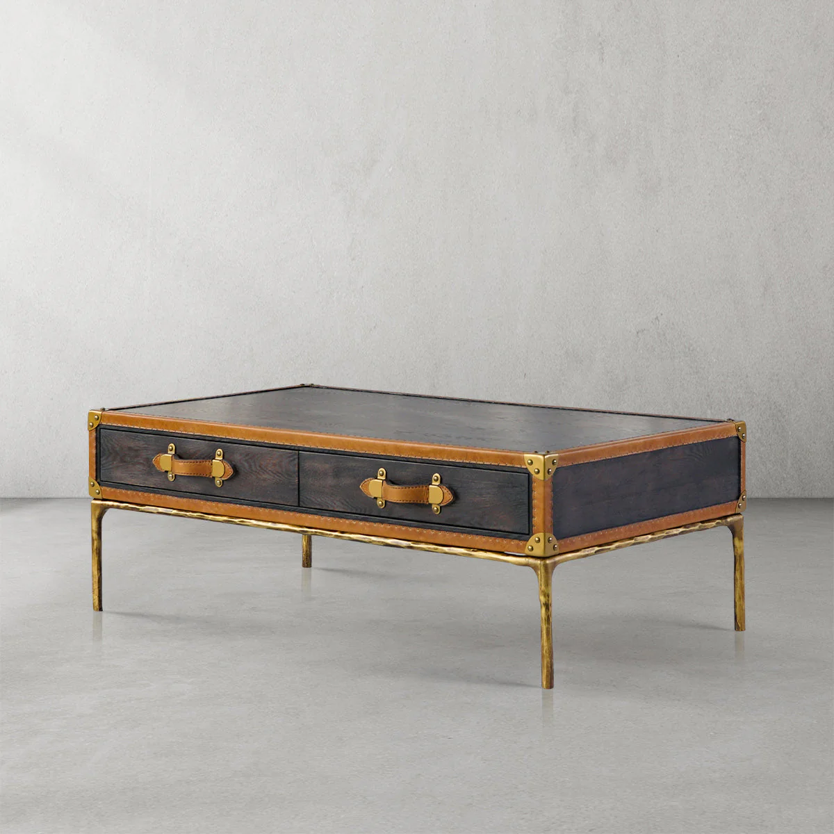 Hand-Forged Metal Vintage Leather Square Coffee Table - Image 11