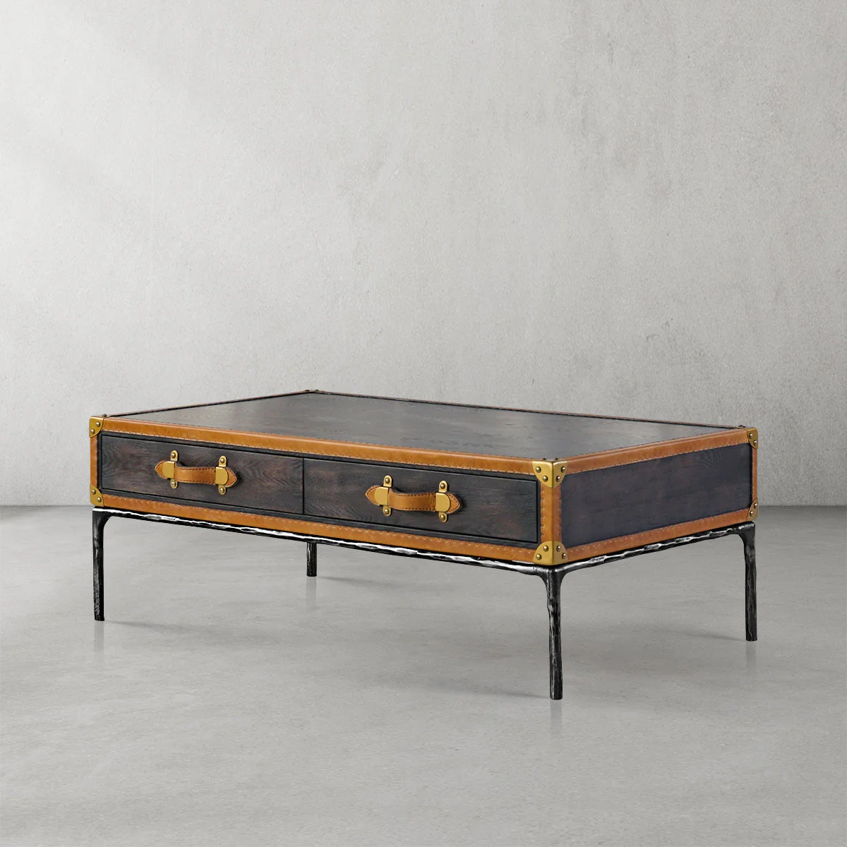 Hand-Forged Metal Vintage Leather Square Coffee Table - Image 14