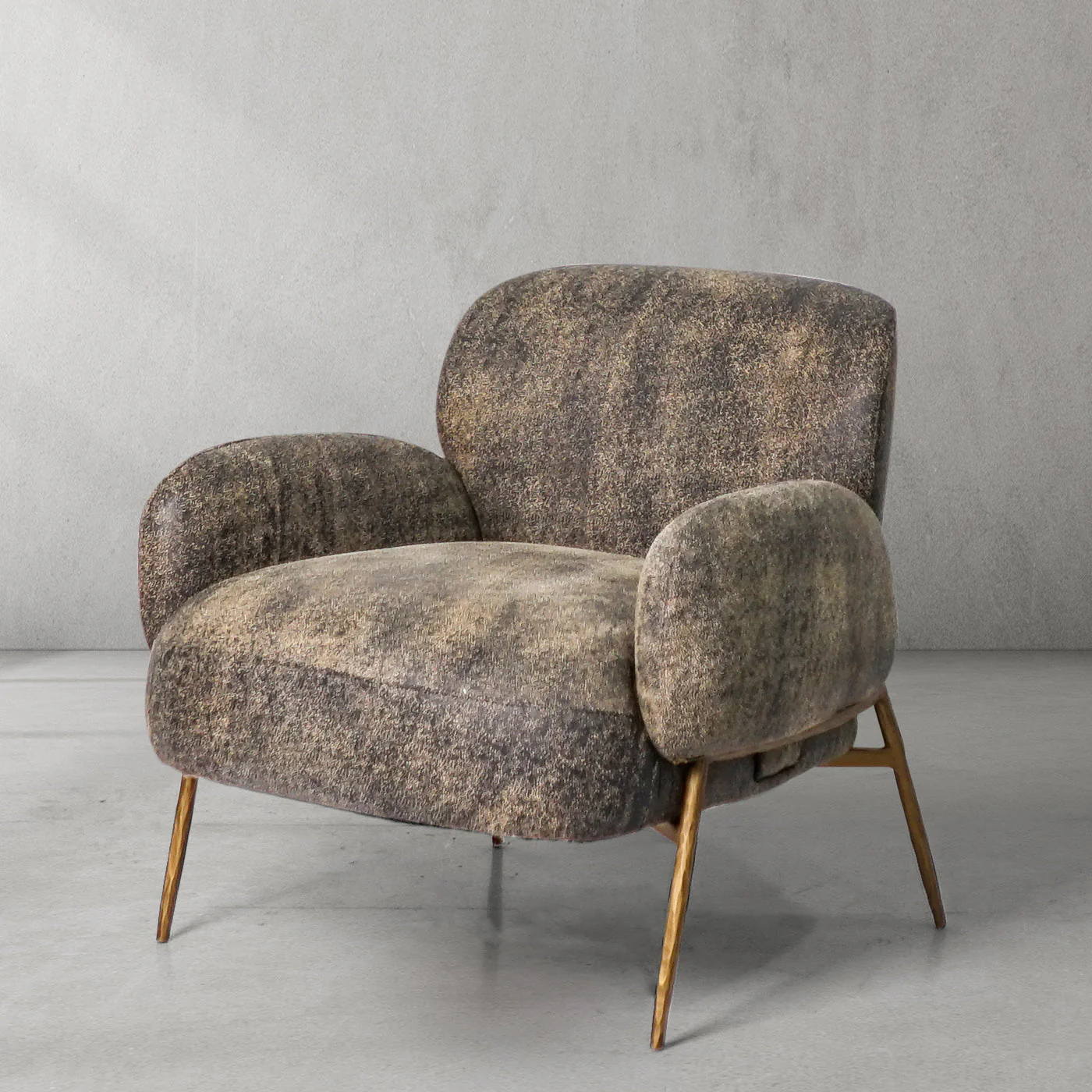 Hand-Forged Metal Vintage Pearl Grain Cowhide Lounge Chair