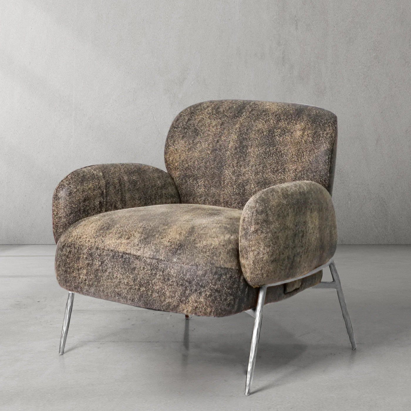 Hand-Forged Metal Vintage Pearl Grain Cowhide Lounge Chair - Image 11
