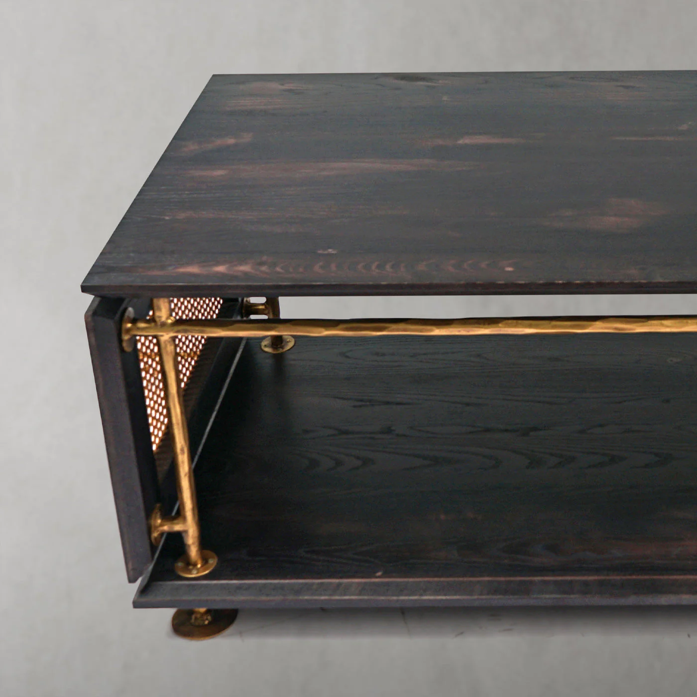Hand-Forged Metal Vintage Rattan Wooden Coffee Table - Image 5