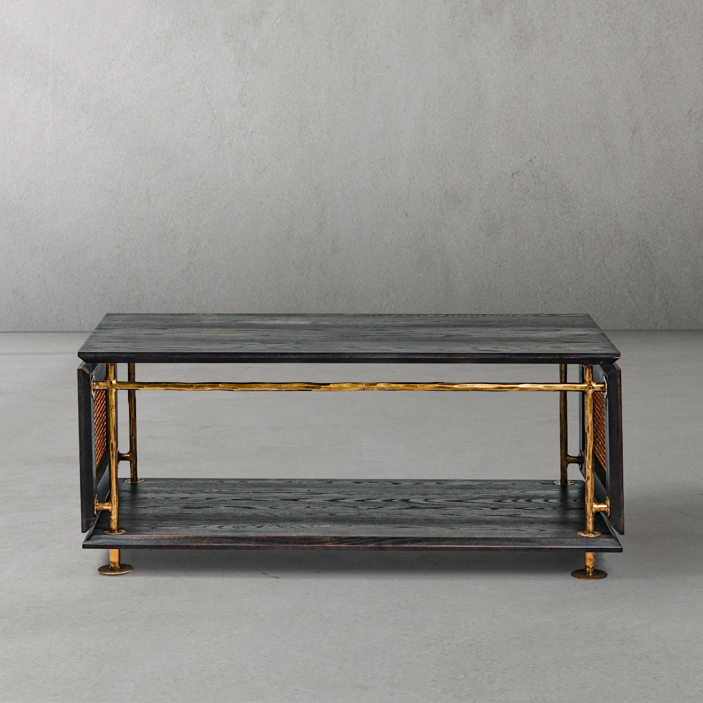 Hand-Forged Metal Vintage Rattan Wooden Coffee Table - Image 8