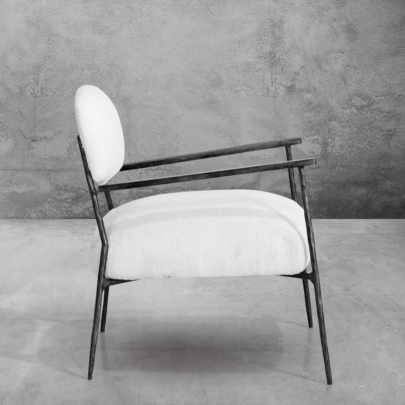 Hand-Forged Metal White Pure Wood Handrail Chair - Image 10