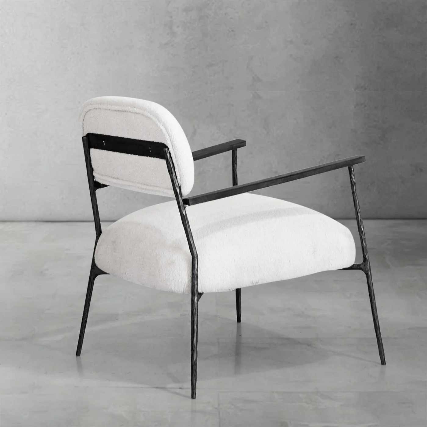 Hand-Forged Metal White Pure Wood Handrail Chair - Image 11