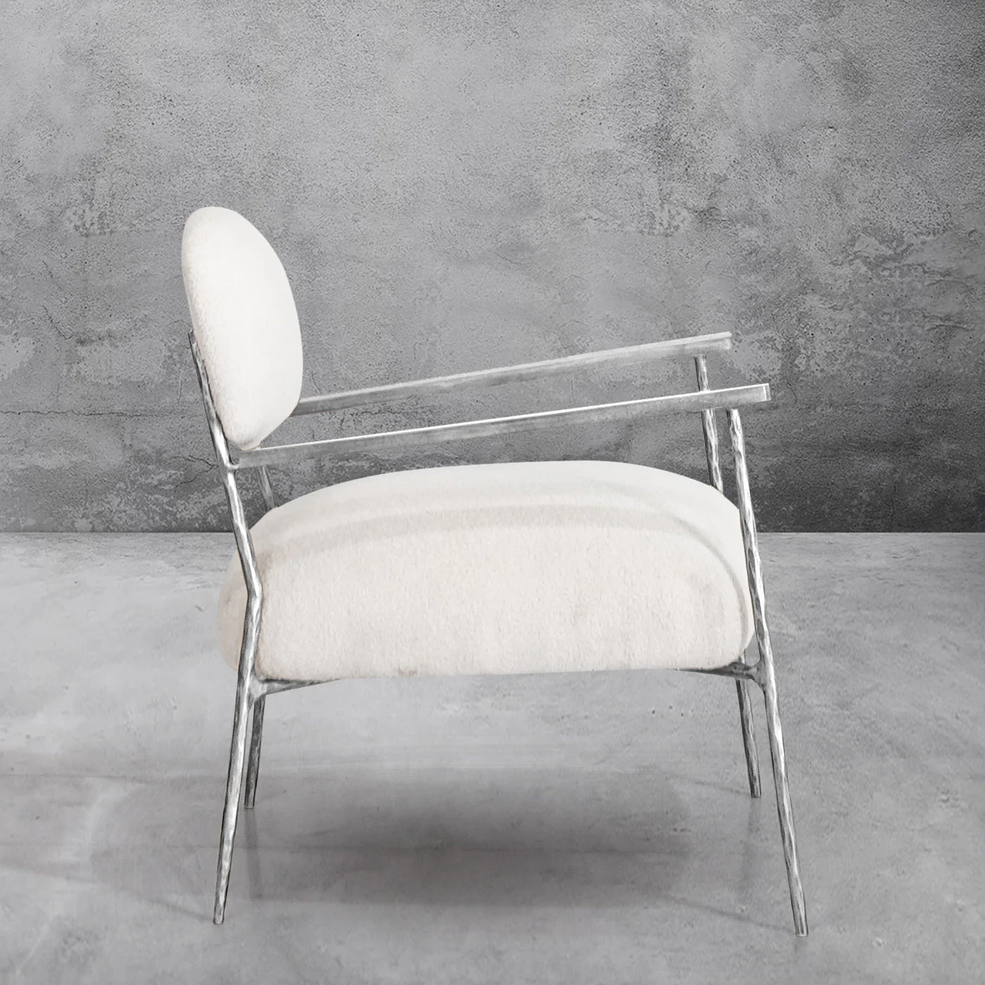 Hand-Forged Metal White Pure Wood Handrail Chair - Image 16