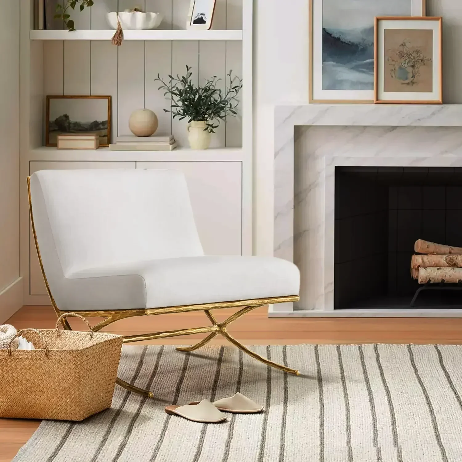 Hand-Forged Metal X-base Leather Slipper Chair - Image 11
