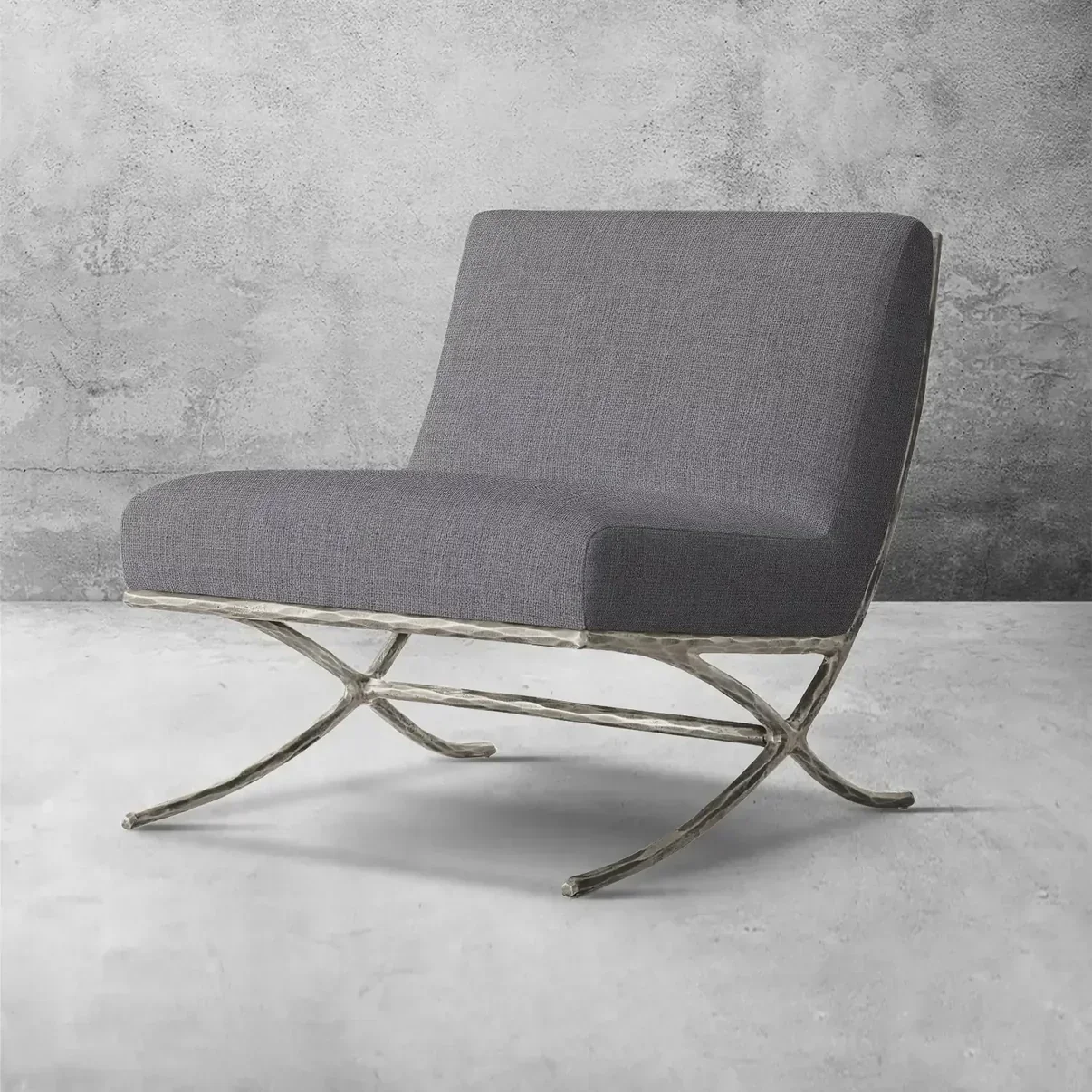 Hand-Forged Metal X-base Leather Slipper Chair - Image 16