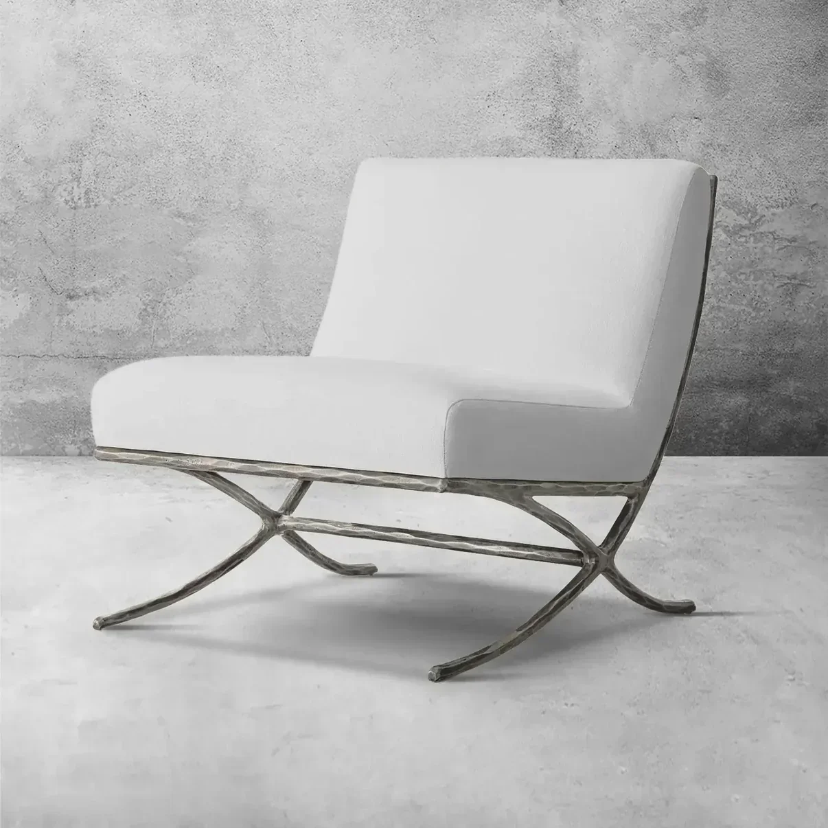 Hand-Forged Metal X-base Leather Slipper Chair - Image 17