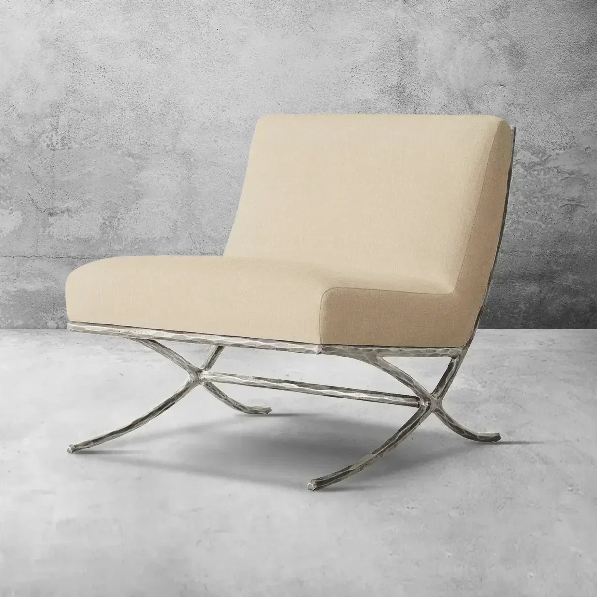 Hand-Forged Metal X-base Leather Slipper Chair - Image 5