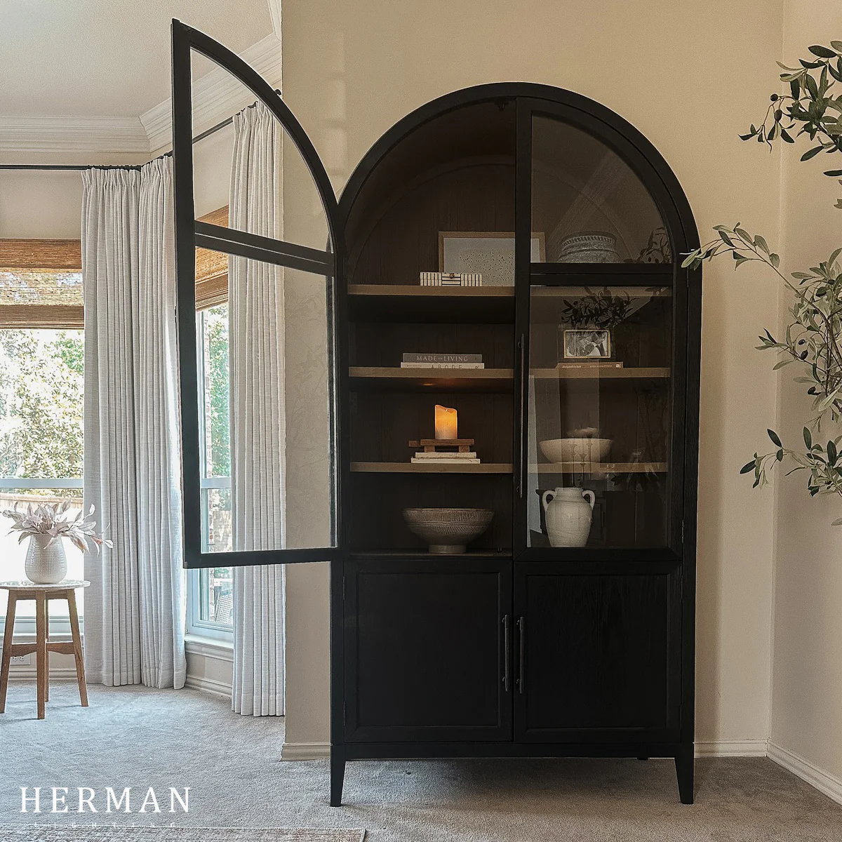 Hattie Glass Accent Cabinet in Oak 36"W 46"W - Image 6