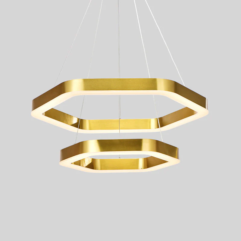 Hexagon 2-tier Golden Round Chandelier 16"+24" - Image 3