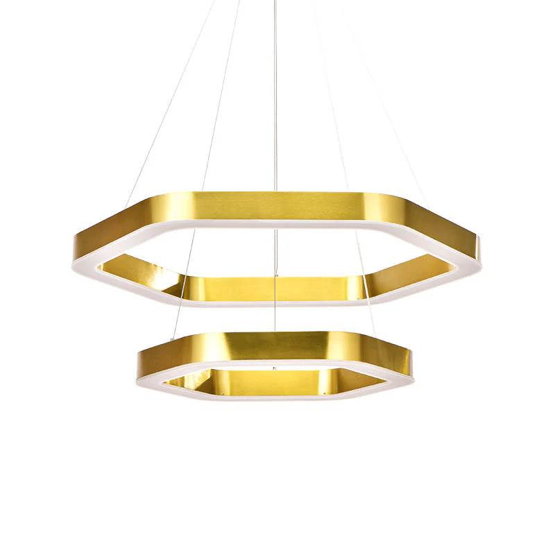 Hexagon 2-tier Golden Round Chandelier 16"+24" - Image 4